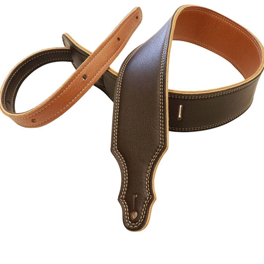 Franklin 2.5" 3-Ply Reversible Leather Guitar Strap Chocolate / Gold