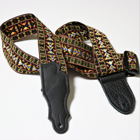 Franklin 2" Woven Nylon Folk Guitar Strap Orange with Black Leather End Tab