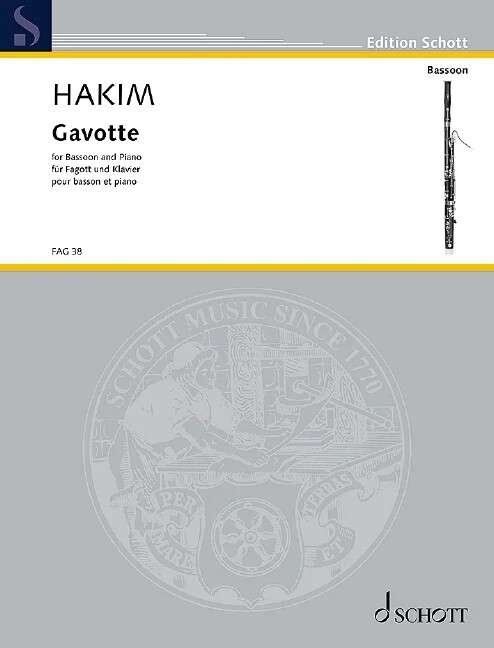 Hakim - Gavotte for Bassoon and Piano, 16 Pages, Schott Music