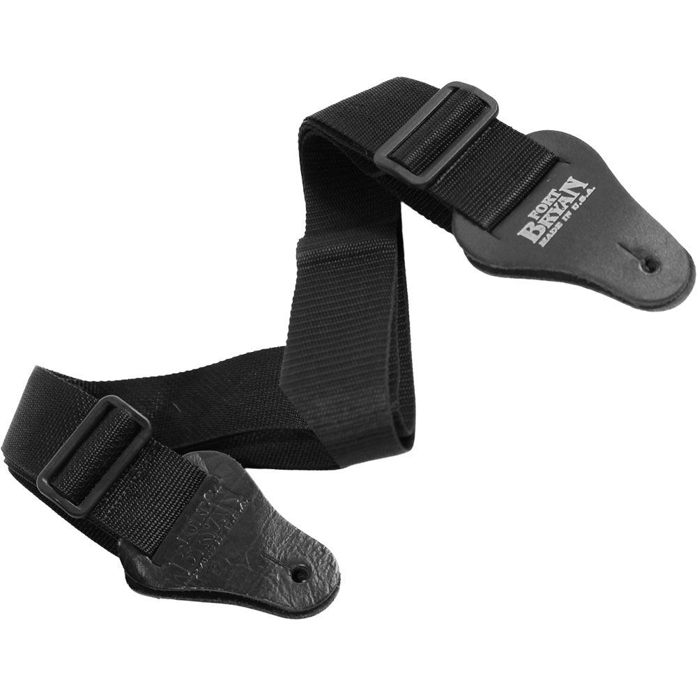 Fort Bryan 2" Black Poly Pro Guitar Strap with Leather Ends, Adjustable 39" to 58"