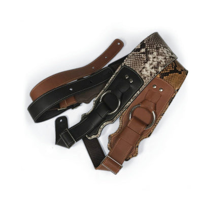 Franklin 3.5" Snake Skin Cognac Leather Ring Bass Guitar Strap — view 2