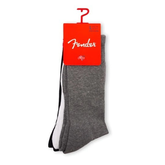 Perris Licensed Fender "The Icon Back Tab" Large Crew Socks, 3-Pair, Charcoal/Black/White
