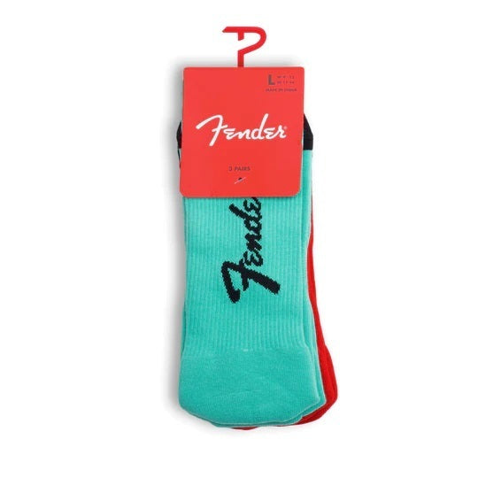 Perris Licensed Fender "Exploded Logo" Large Crew Socks - 3-Pair in Assorted Colors