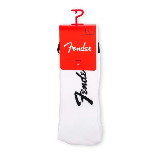 Perris Licensed Fender Exploded Logo Large Crew Socks - White (3-Pair)