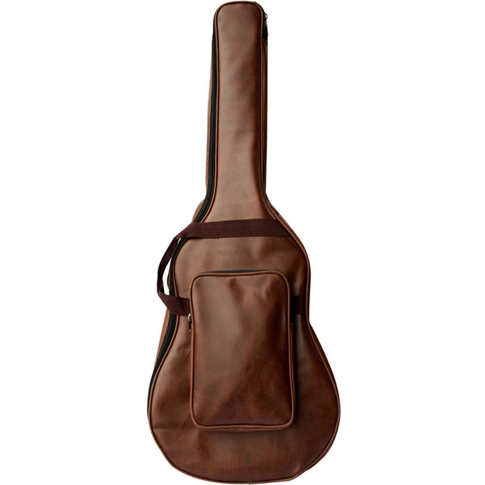 FZONE Padded Electric Guitar Bag Brown PU Leather with Front Storage Pocket