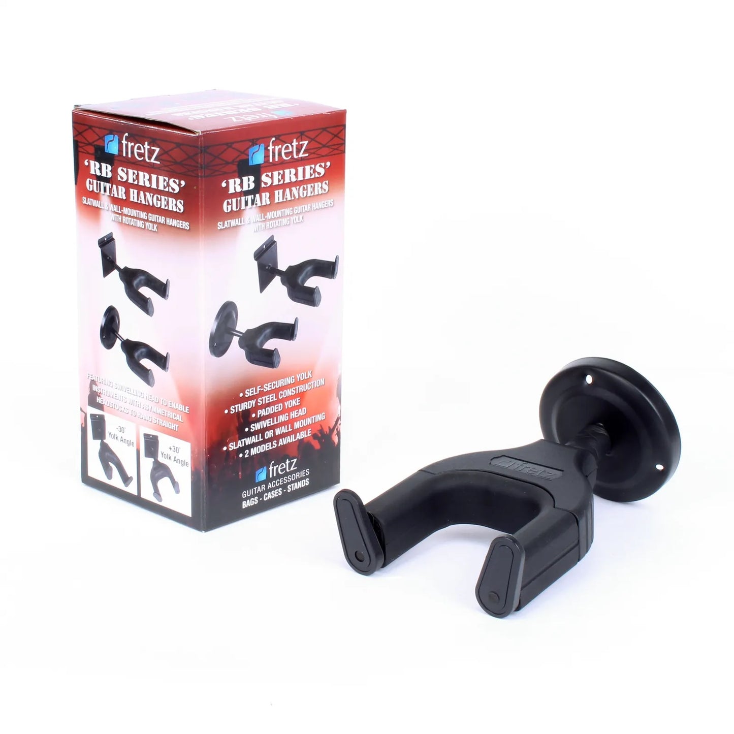 Fretz Short Wall-Mounted Guitar Hanger with Padded Yoke and Swivel Head - Black