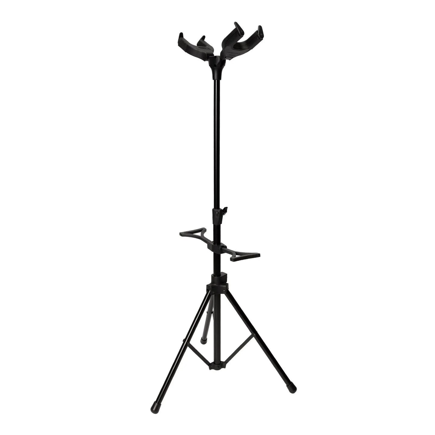 Fretz Heavy Duty Adjustable Tripod Double Guitar Stand with Self-Locking Head Supports - Black