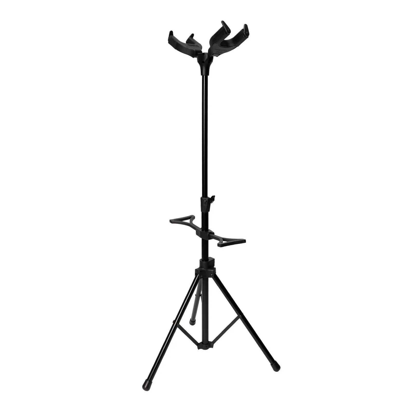 Fretz Heavy Duty Adjustable Tripod Double Guitar Stand with Self-Locking Head Supports - Black