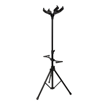 Fretz Heavy Duty Adjustable Tripod Double Guitar Stand with Self-Locking Head Supports - Black
