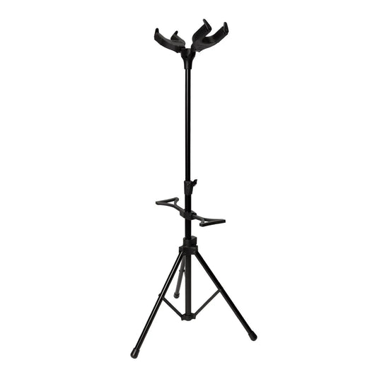 Fretz Heavy Duty Adjustable Tripod Double Guitar Stand with Self-Locking Head Supports - Black