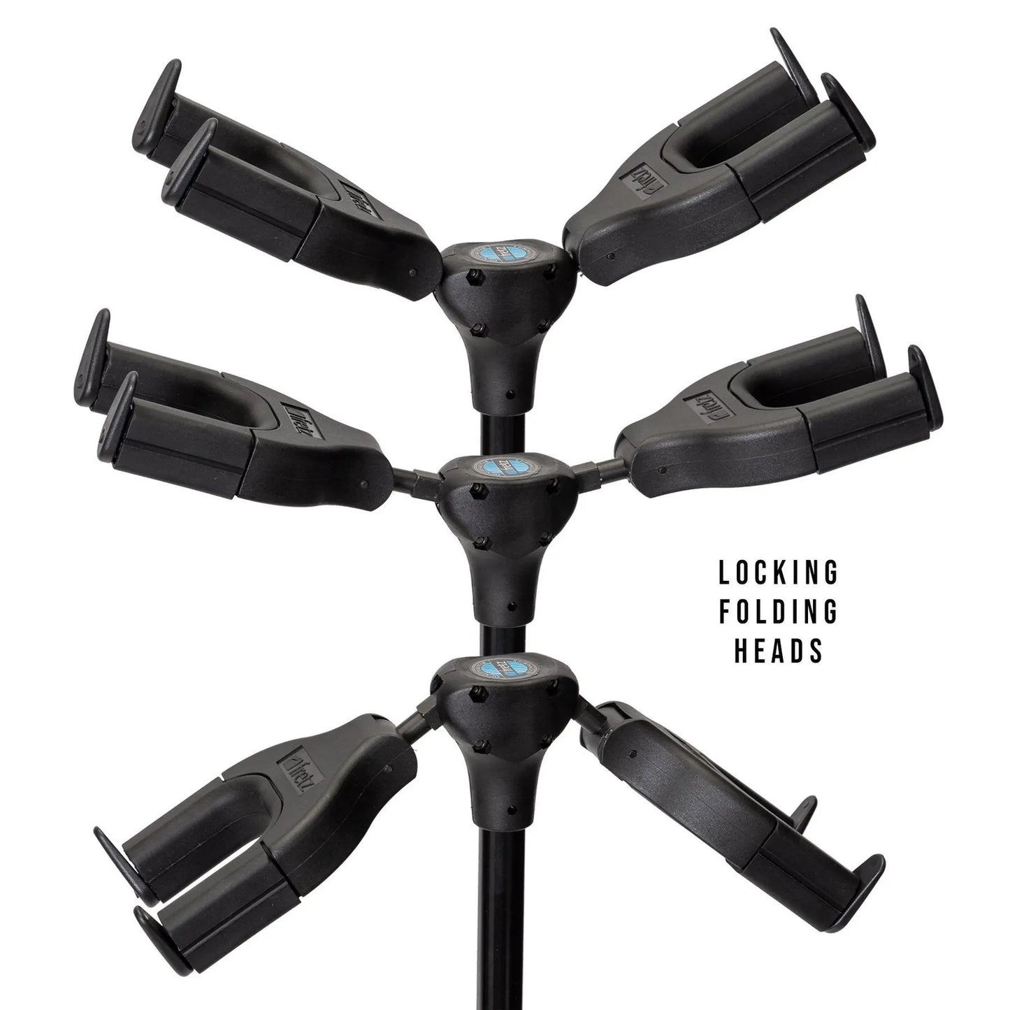 Fretz Heavy Duty Adjustable Tripod Double Guitar Stand with Self-Locking Head Supports - Black — view 6