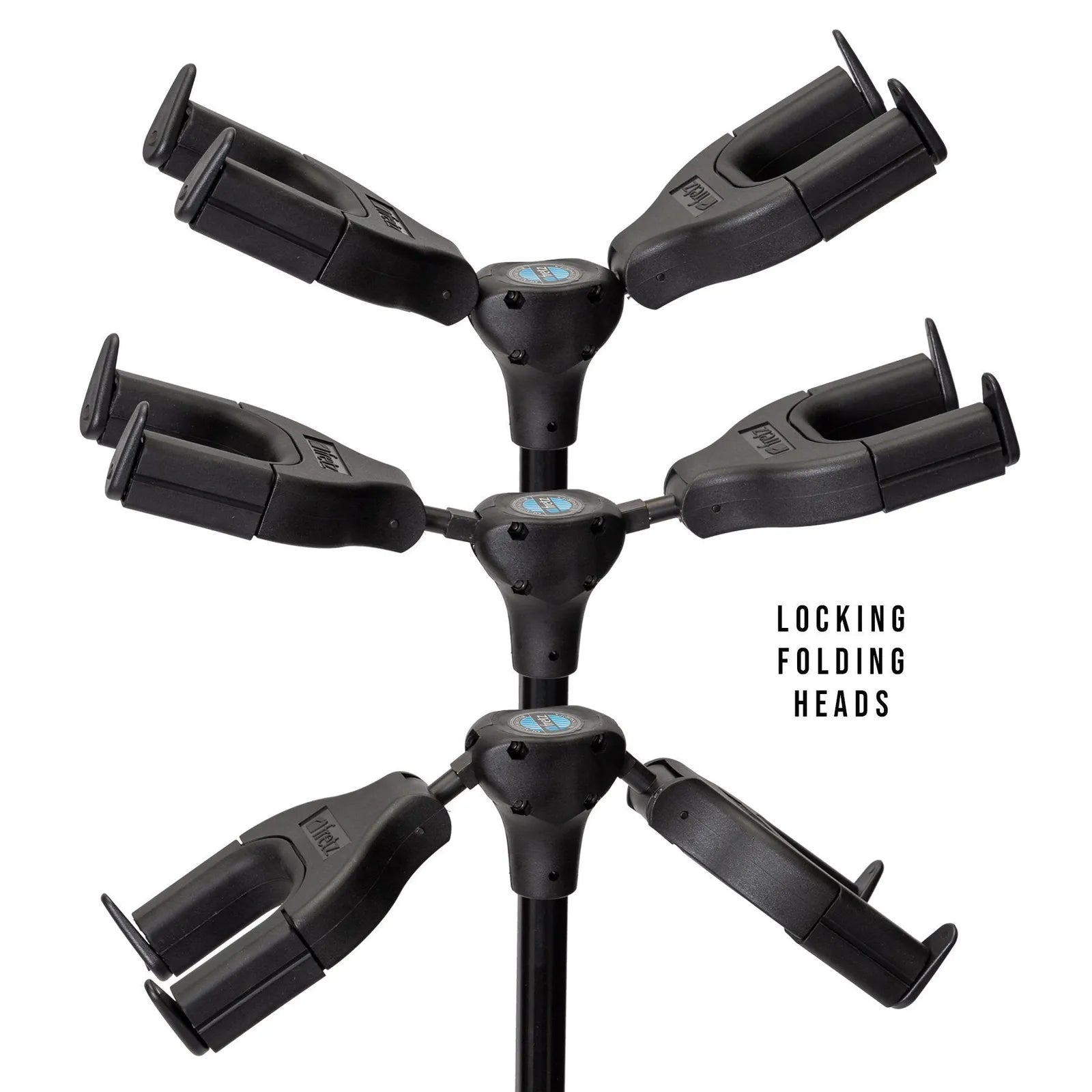 Fretz Heavy Duty Adjustable Tripod Double Guitar Stand with Self-Locking Head Supports - Black — view 6