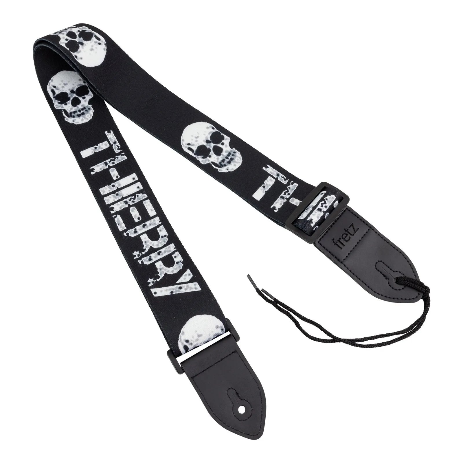 Fretz FGST-C33 Printed Cotton Guitar Strap - Skull & Noise, 2.5" Wide, Adjustable up to 57" with Microfiber Leather Ends