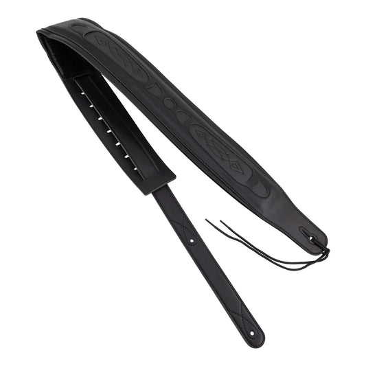 Fretz FGST-GL56 Padded Leather Adjustable Guitar Strap - Black, 3.5" Wide, Adjustable Up to 53" Length