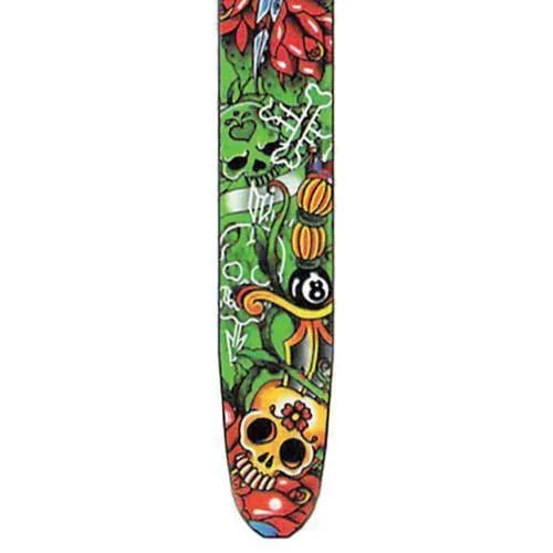Fretz 'Goth' High Resolution Printed Leather Guitar Strap - 2.5” Adjustable with 8 Ball Skulls