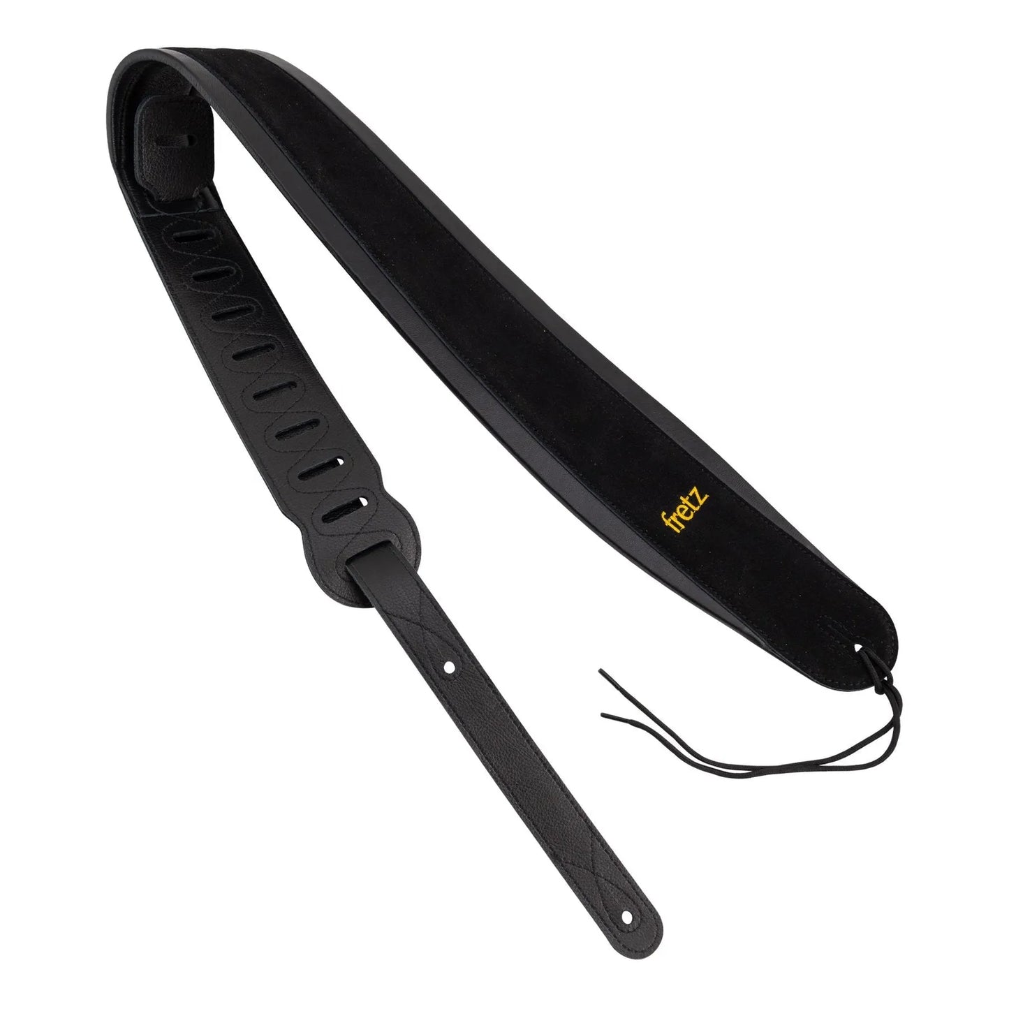 Fretz FGST-LC14 Padded Leather Adjustable Guitar Strap - Black, 3.5" Wide, Suede Strip, Microfiber Ends, Adjustable Up to 53"