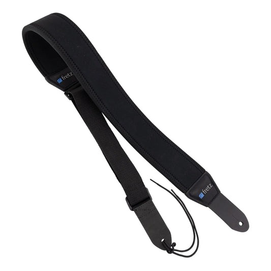 Fretz FGST-NEO Adjustable Neoprene Guitar Strap - 2.5" Wide, Padded, Microfiber Leather Ends, Up to 53" Length, Black
