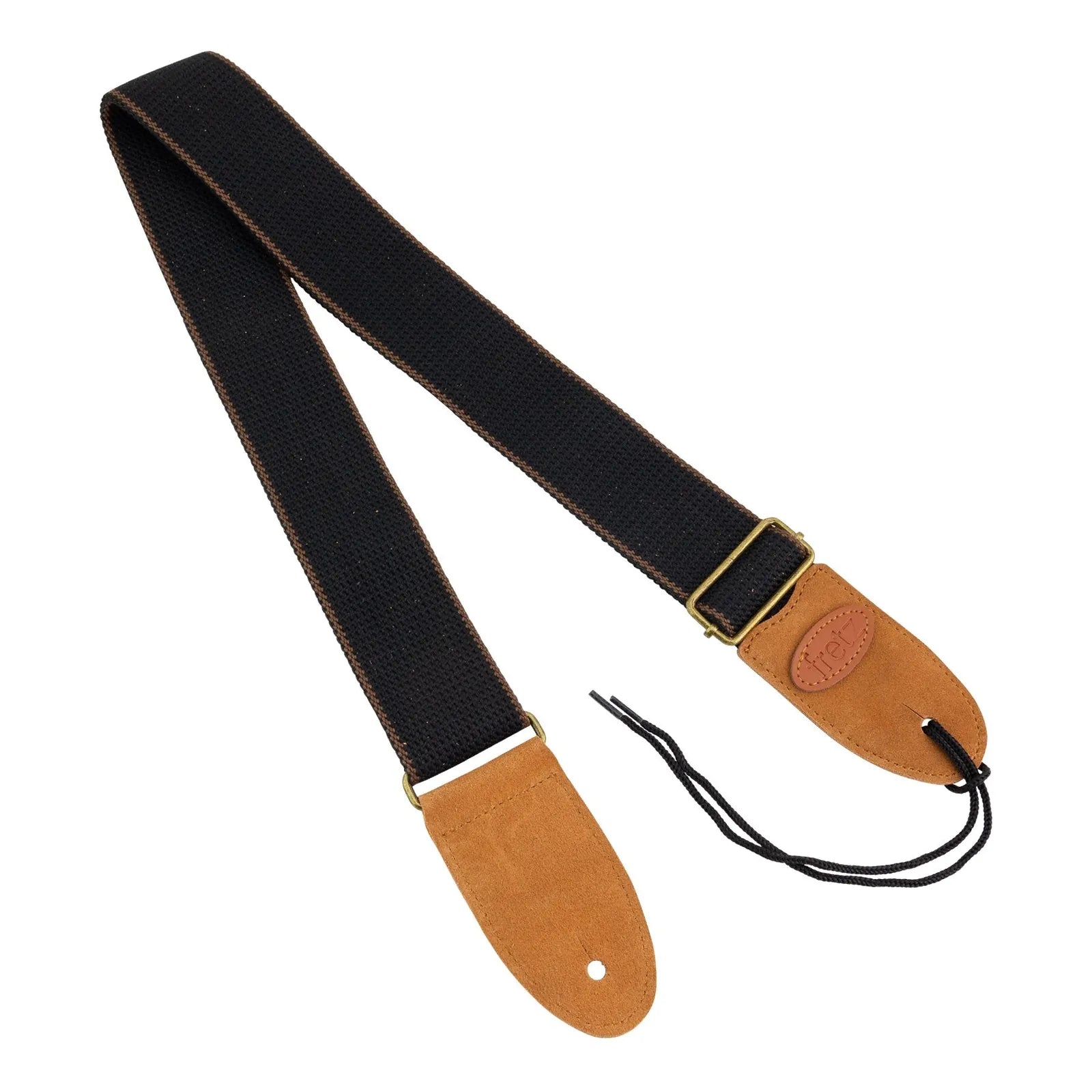Fretz FGST-PCW24 Polyweb Cotton Guitar Strap with Suede Leather Ends, Adjustable 2" Wide, 57" Length, Black