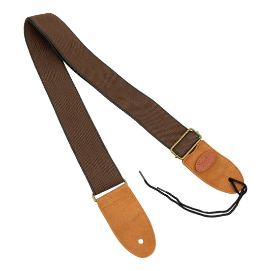 Fretz FGST-PCW24 2" Wide Polyweb Cotton Guitar Strap with Suede Leather Ends, Adjustable Up to 57", Brown