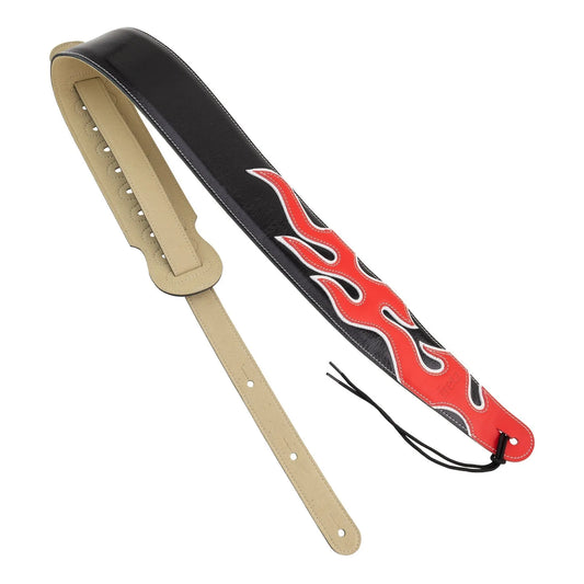 Fretz FGST-PL11 Premium Padded Leather Adjustable Guitar Strap - Red Flame