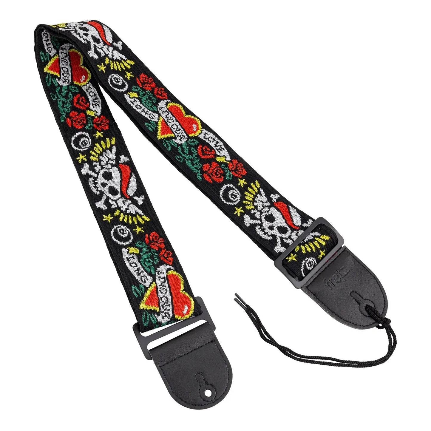 Fretz FGST-RETRO51 Woven Jacquard Guitar Strap - Tattoo, Adjustable up to 57", 2.5" Wide, Microfiber Leather Ends
