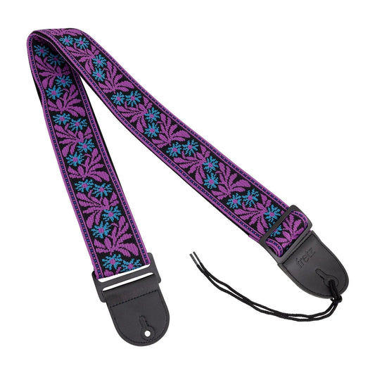 Fretz Woven Jacquard Guitar Strap 2.5" Wide Adjustable Up to 57" with Microfiber Leather Ends (Iris)