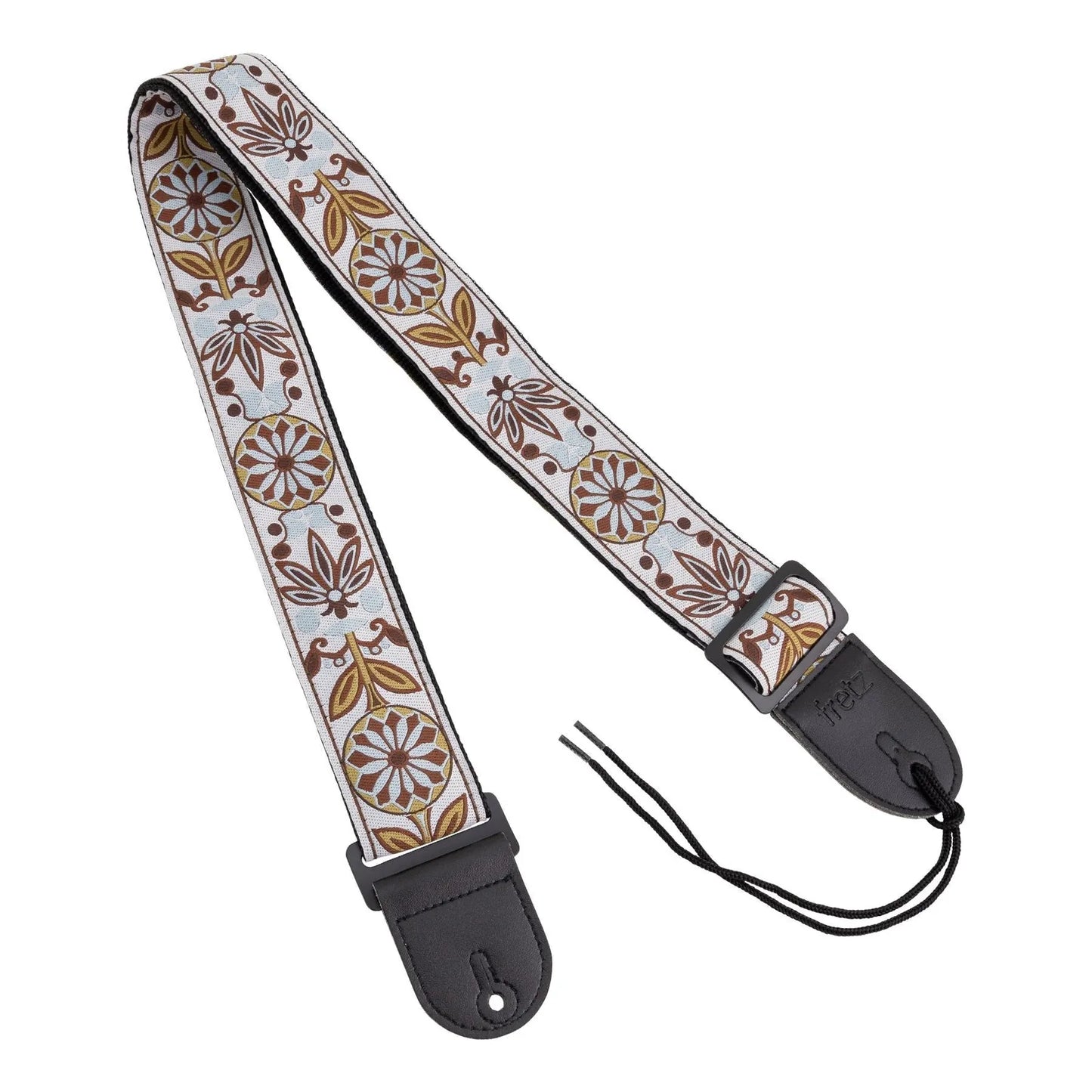 Fretz Woven Jacquard Polyester Guitar Strap with Microfiber Leather Ends, Adjustable Up to 57" - Harvest