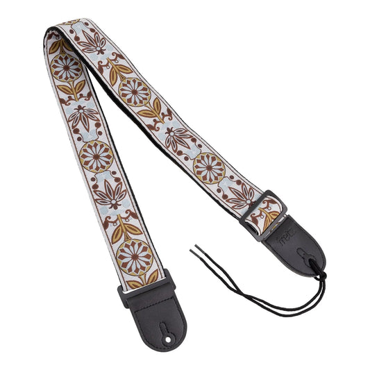 Fretz Woven Jacquard Polyester Guitar Strap with Microfiber Leather Ends, Adjustable Up to 57" - Harvest
