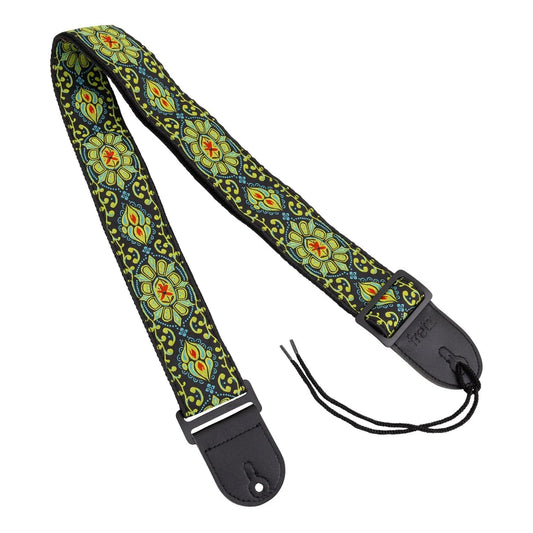 Fretz FGST-RETRO61 Woven Jacquard Polyester Guitar Strap, Adjustable 2" Wide, Microfiber Leather Ends, Up to 57" Length