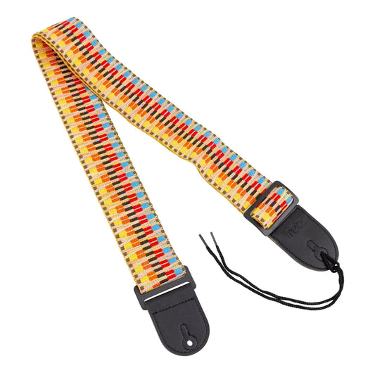 Fretz FGST-RETRO64 Woven Jacquard Fabric Guitar Strap - Rainbow, 2" Wide, Adjustable up to 57" with Microfiber Leather Ends
