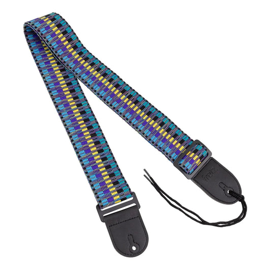 Fretz FGST-RETRO65 Woven Jacquard Guitar Strap with Microfiber Leather Ends, Ocean, Adjustable up to 57" Length