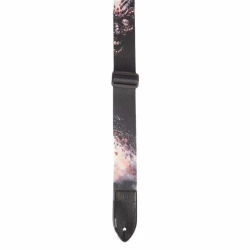 Fretz Polyester Printed Guitar Strap - Ghouly Skull, 2” Adjustable with Soft MF Leather Ends