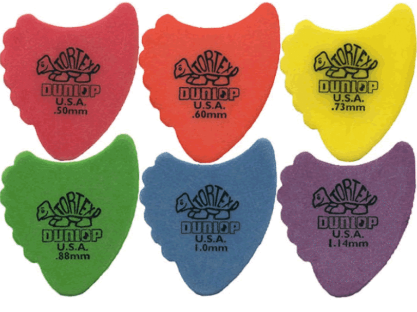 6 x Jim Dunlop Tortex Fins Variety Gauge Guitar Picks 414R Mixed