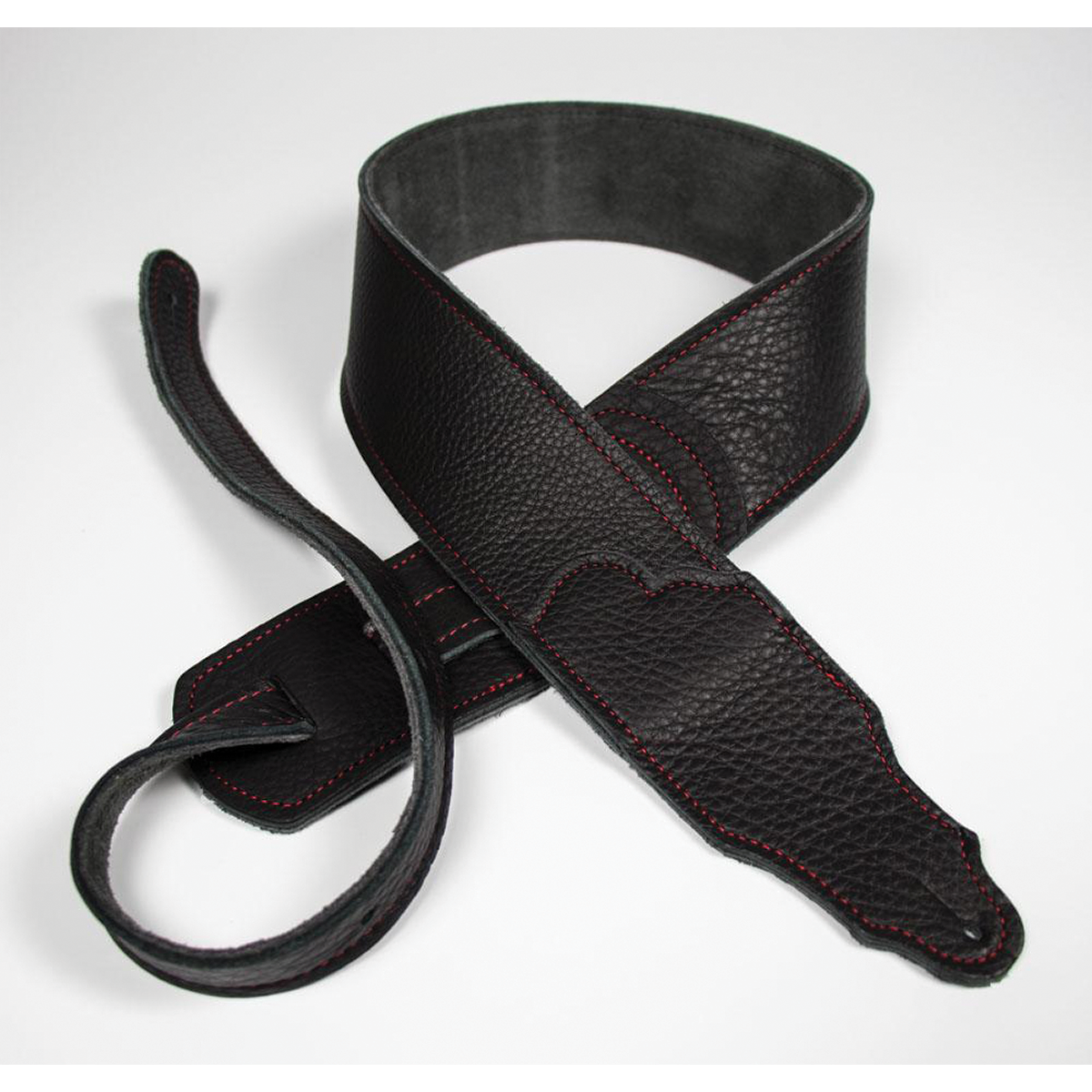 Franklin Original 2.5" Black Glove Leather Guitar Strap with Red Stitching