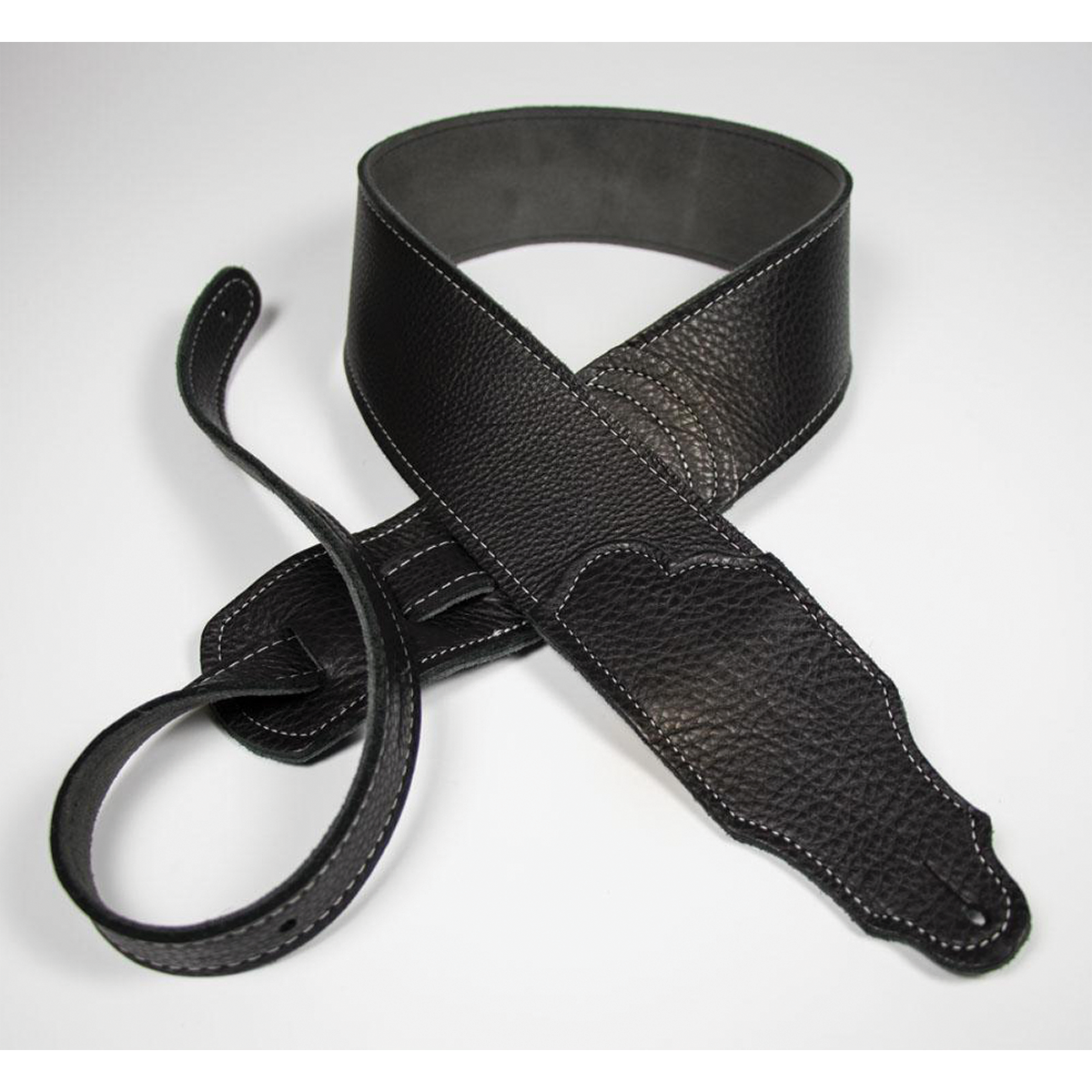 Franklin 2.5" Black Glove Leather Guitar Strap with Silver Stitching