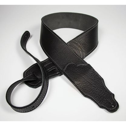 Franklin 2.5" Black Glove Leather Guitar Strap with Silver Stitching