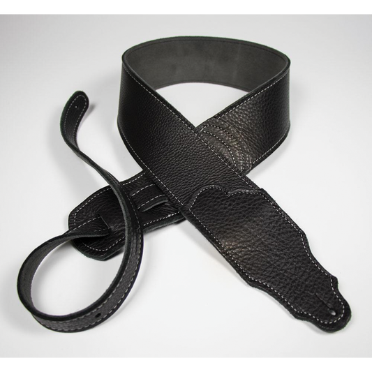 Franklin 2.5" Black Glove Leather Guitar Strap with Silver Stitching
