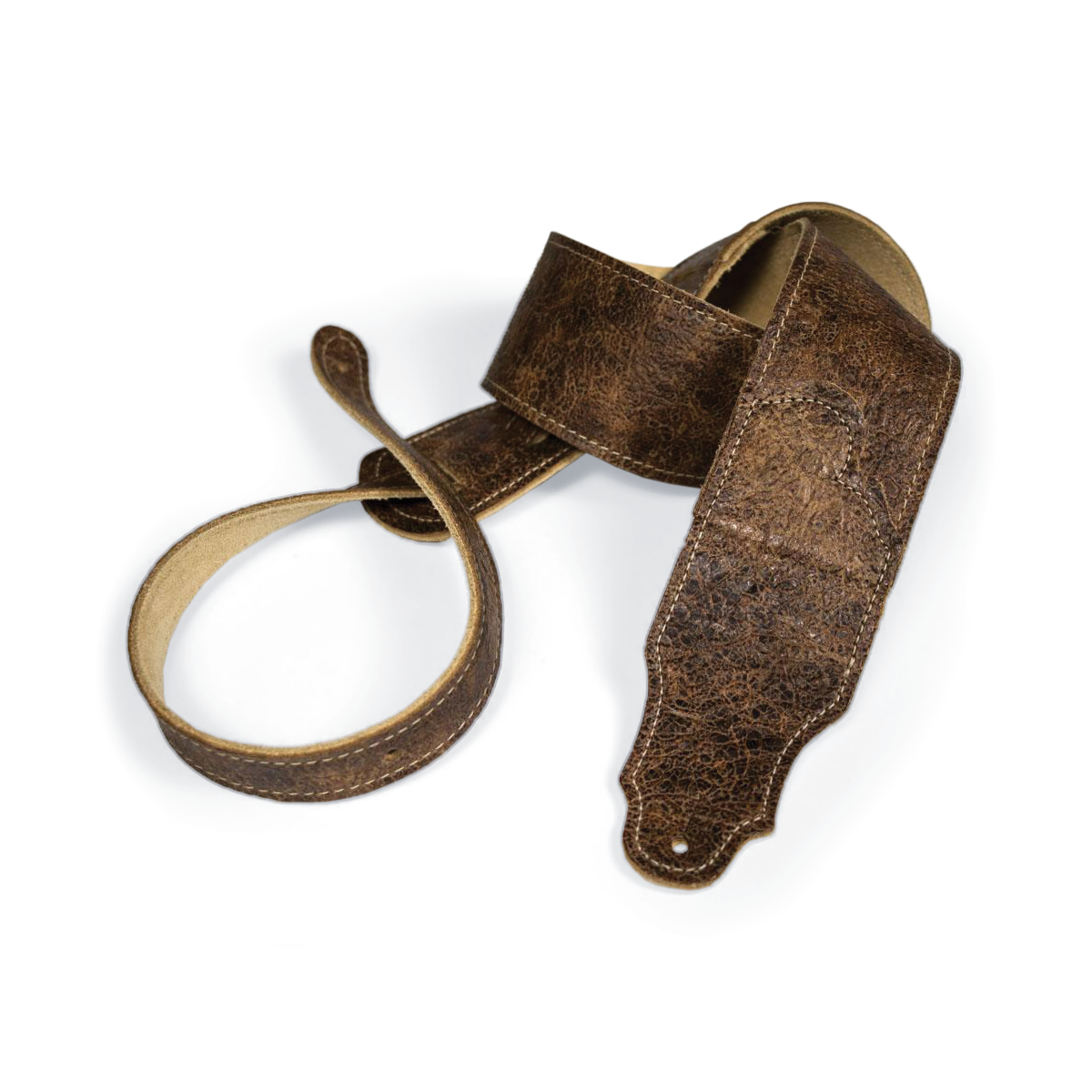 Franklin Roadhouse 2.5" Distressed Glove Leather Guitar Strap with Natural Stitching, Adjustable 38" to 56"
