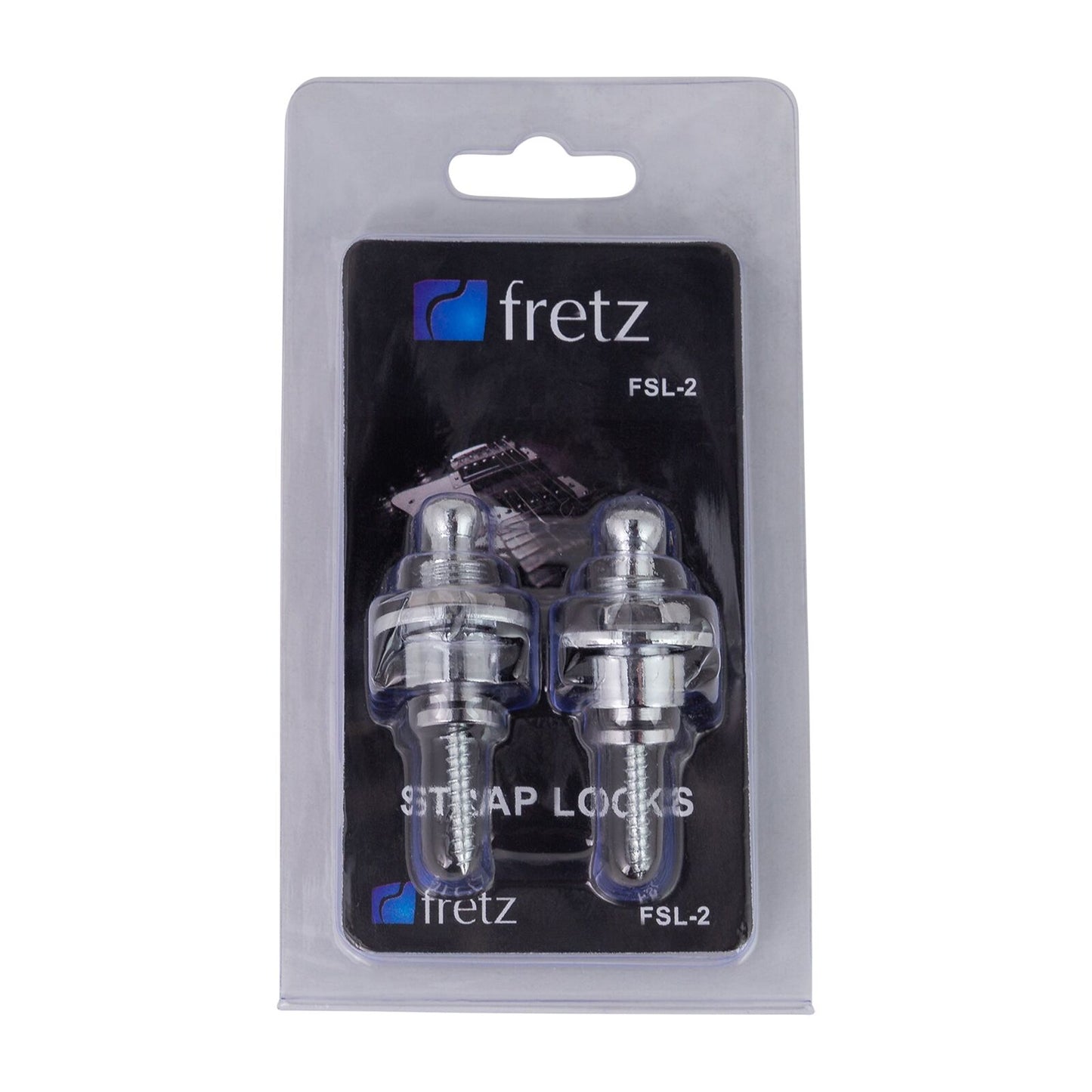 FRETZ FSL-2-CHR Chrome Guitar Strap Lock Set with Side-Release Mechanism and 360-Degree Rotation
