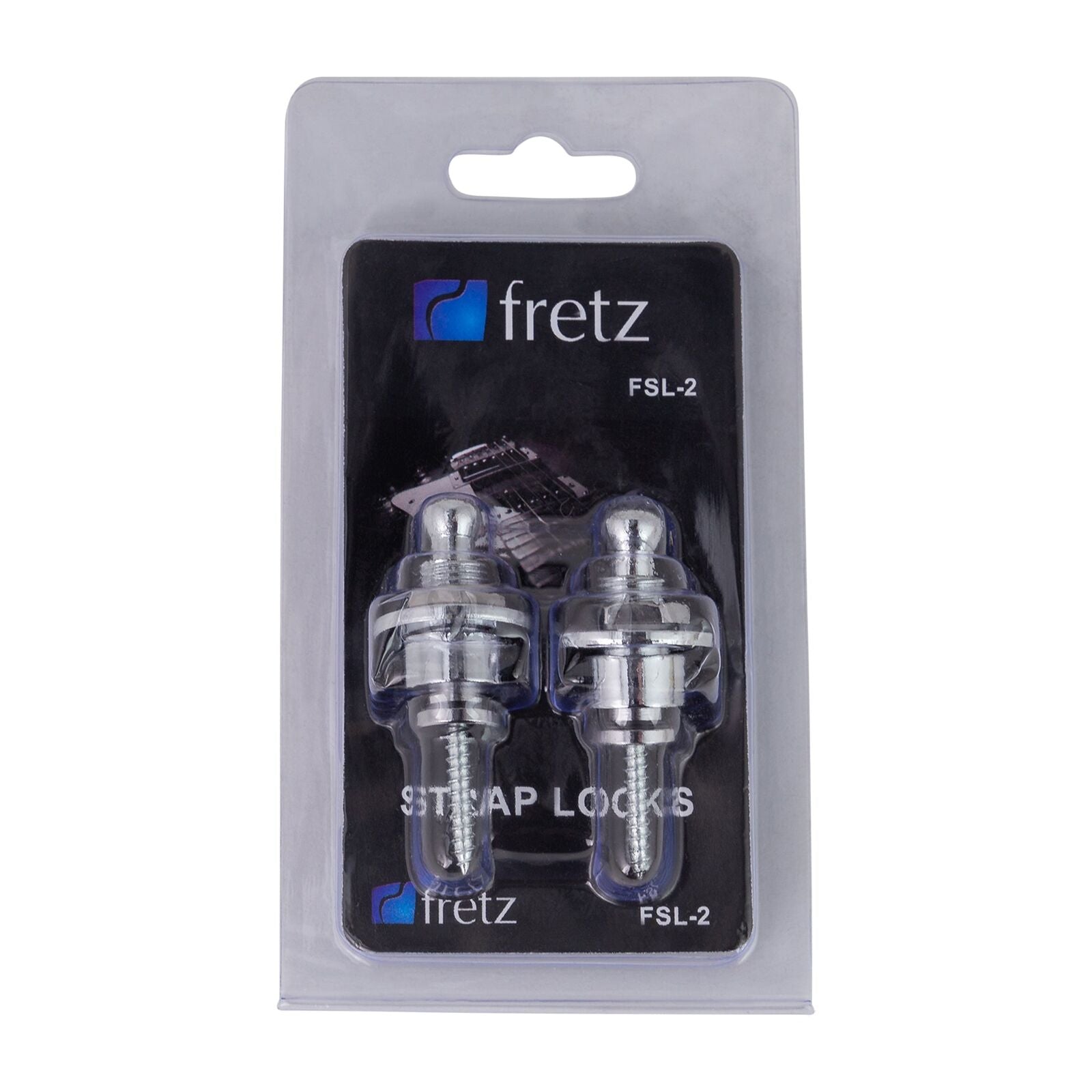 FRETZ FSL-2-CHR Chrome Guitar Strap Lock Set with Side-Release Mechanism and 360-Degree Rotation