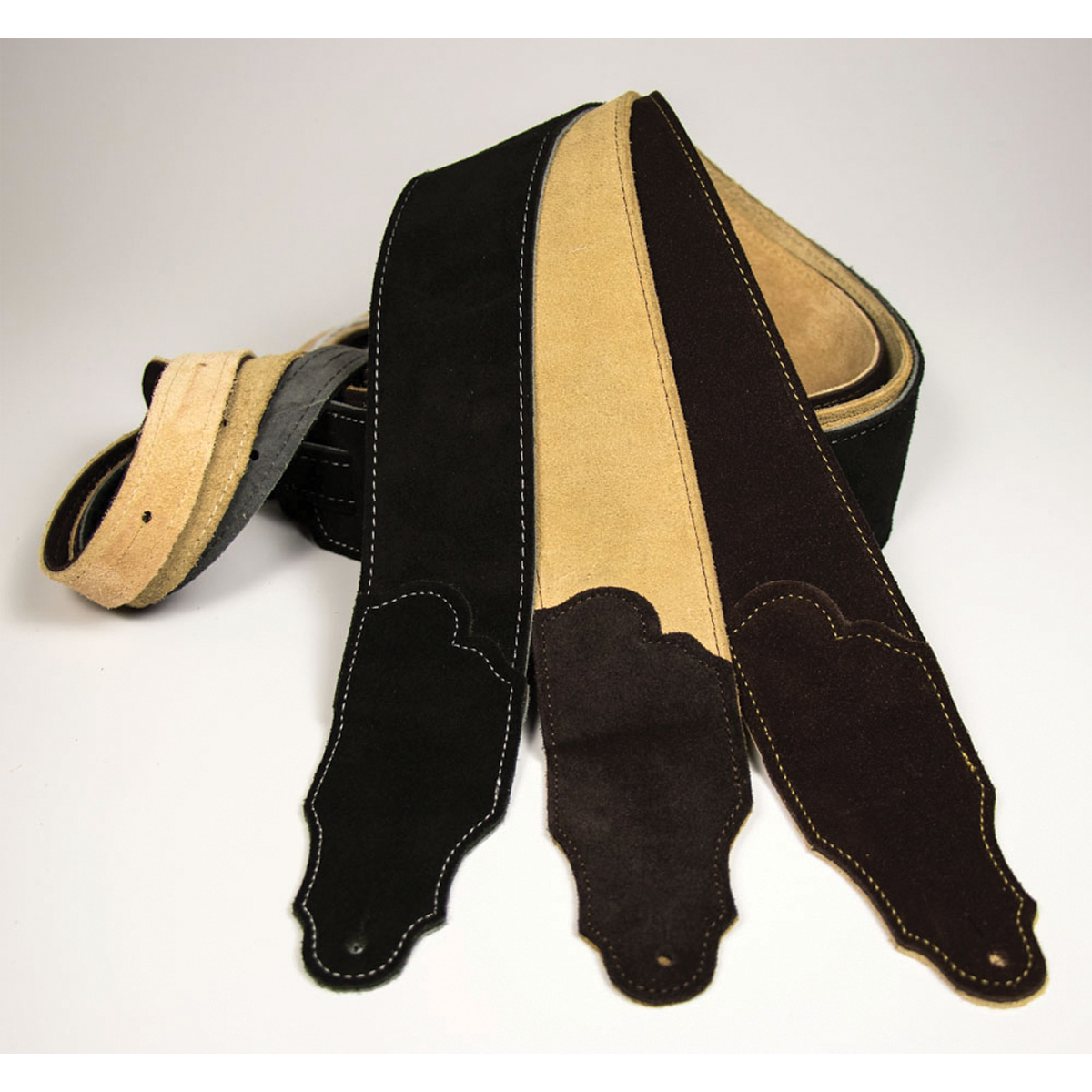 Franklin 2.5" Honey Suede Guitar Strap with Chocolate Stitching — view 2