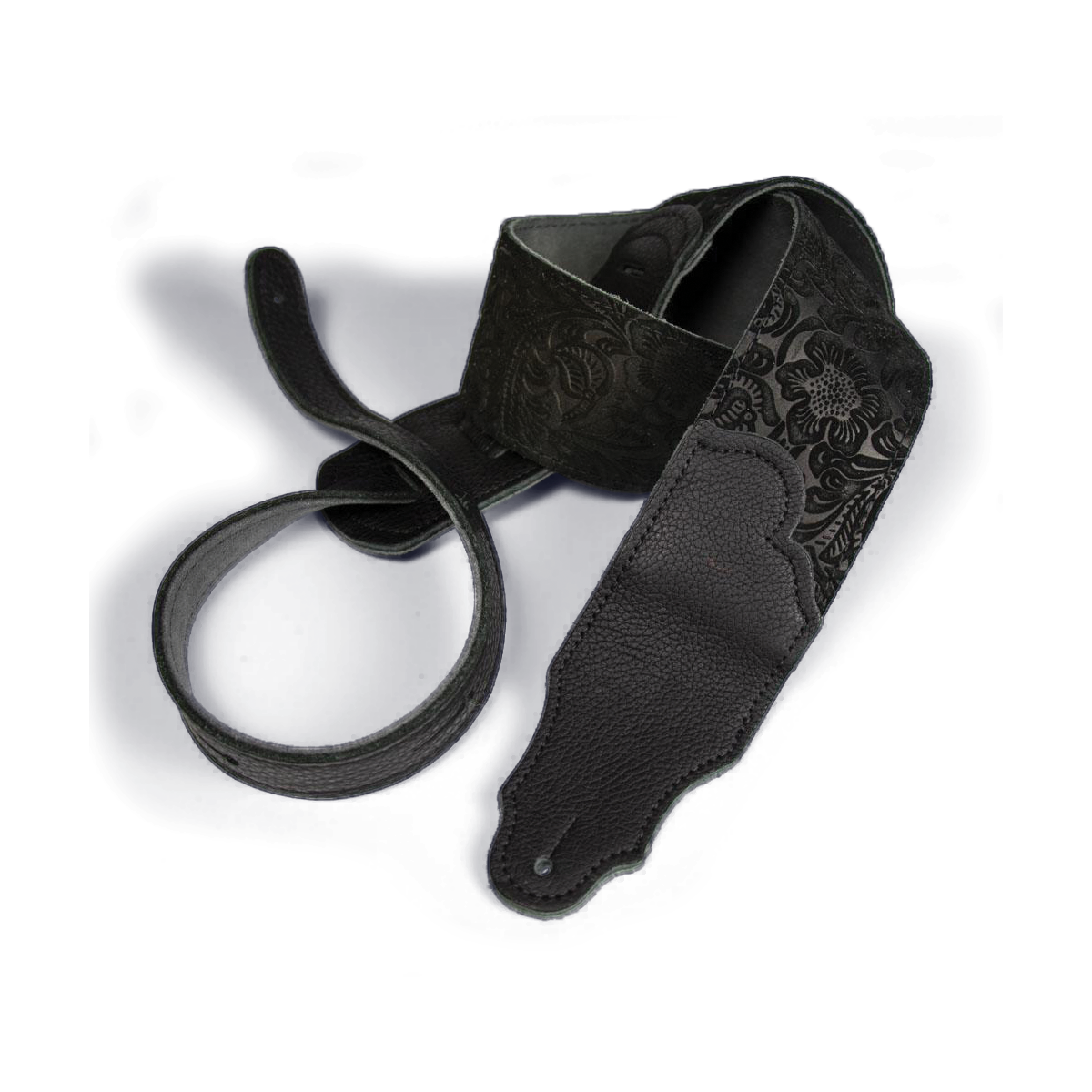 Franklin Black Suede Guitar Strap with Pebbled Leather End, 2.5"