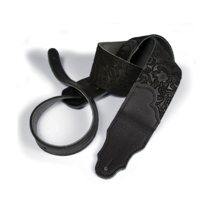 Franklin Black Suede Guitar Strap with Pebbled Leather End, 2.5"