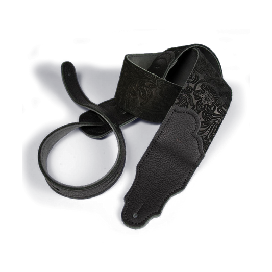 Franklin Black Suede Guitar Strap with Pebbled Leather End, 2.5"
