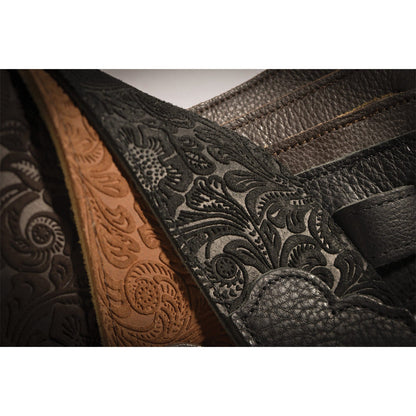 Franklin Embossed 2.5" Caramel Suede Guitar Strap with Pebbled Chocolate Leather End — view 6