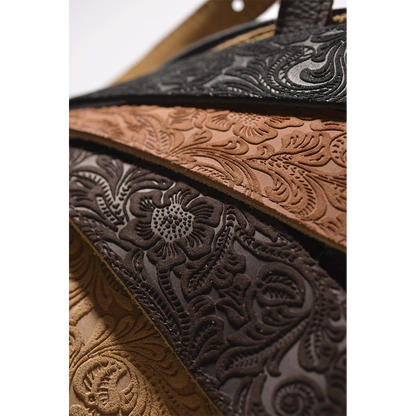 Franklin Embossed 2.5" Caramel Suede Guitar Strap with Pebbled Chocolate Leather End — view 3