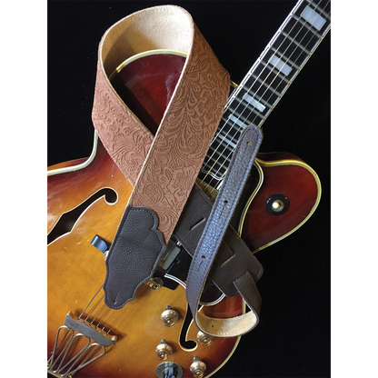 Franklin Embossed 2.5" Caramel Suede Guitar Strap with Pebbled Chocolate Leather End — view 5