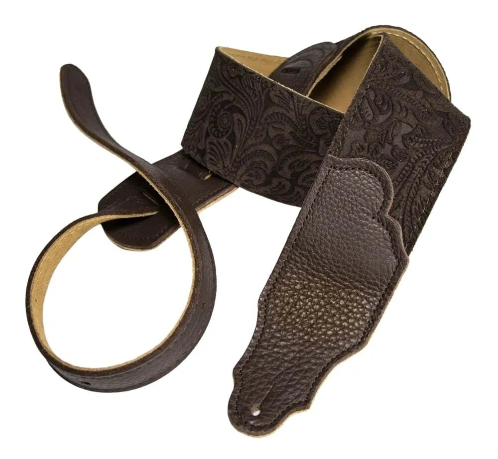 Franklin 2.5" Chocolate Suede Guitar Strap with Pebbled Leather End