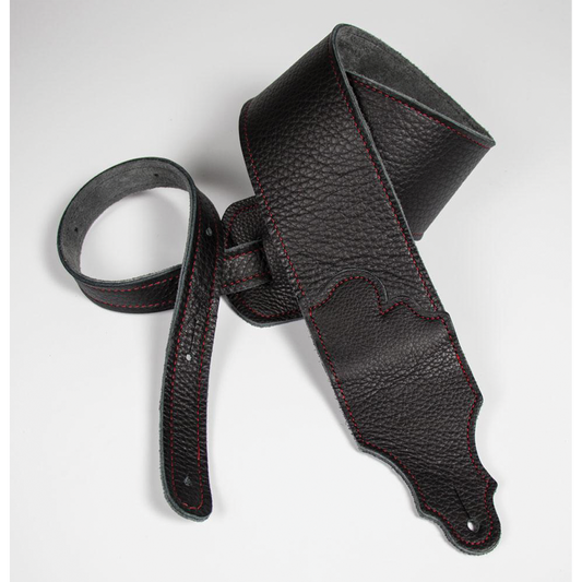 Franklin Original 3" Black Glove Leather Guitar Strap with Red Stitching