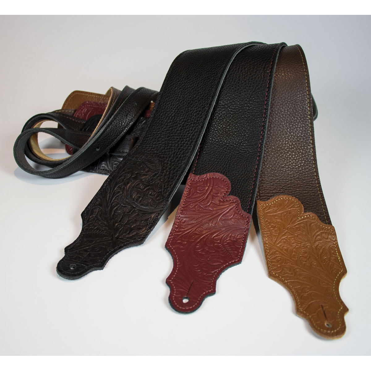 Franklin 3" Chocolate Glove Leather Guitar Strap with Tooled Caramel Ends — view 2